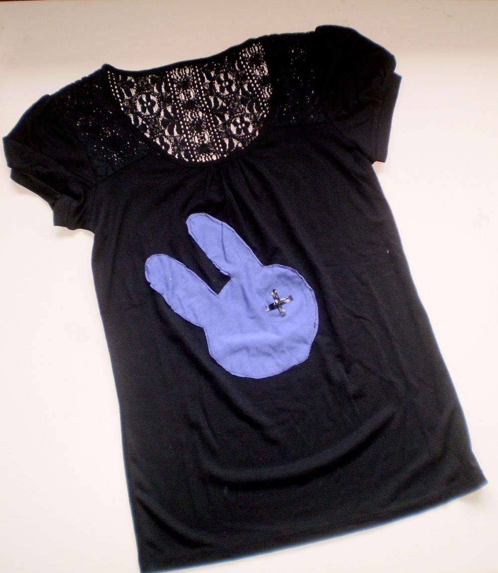 Black Lace Purple Bunny T Shirt For Women