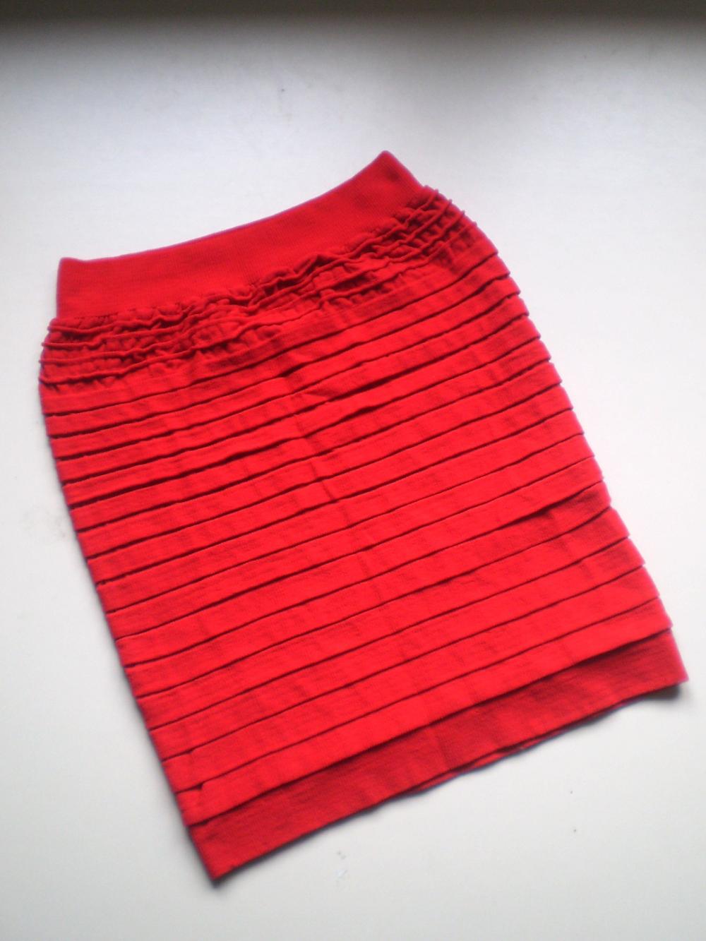 Red Ruffle Bodycon Mini Skirt